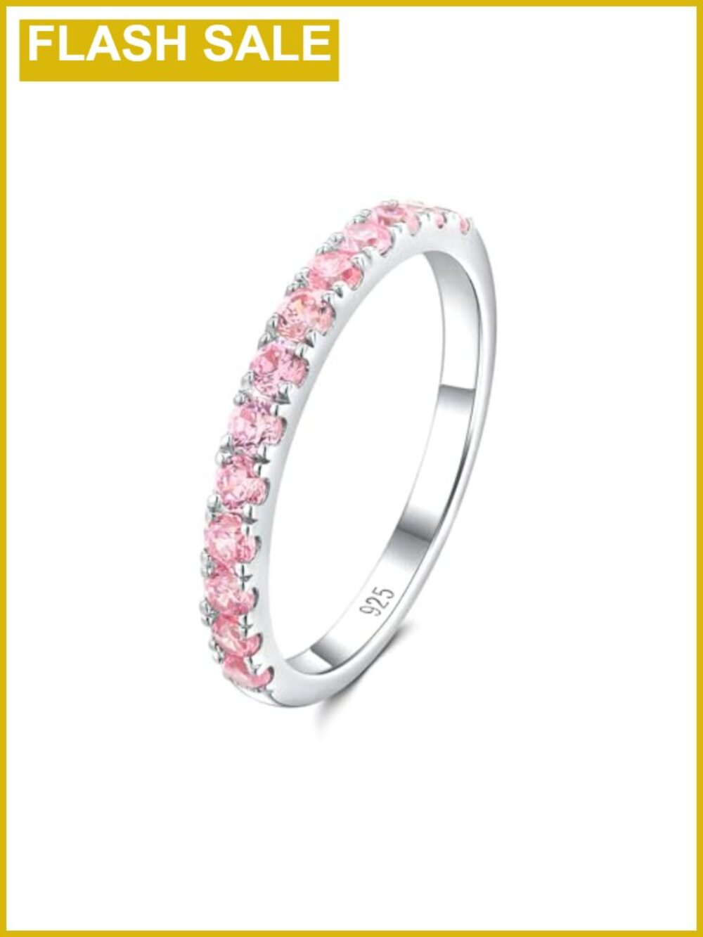 925 Sterling Silver Half Eternity Created Pink Sapphire Stackable Ring
